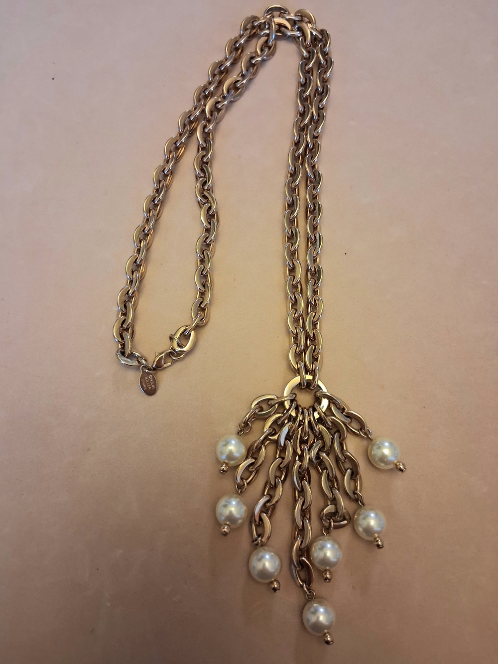 Vintage Nolan Miller Gold-Tone Chain 30" Necklace with Faux Pearls